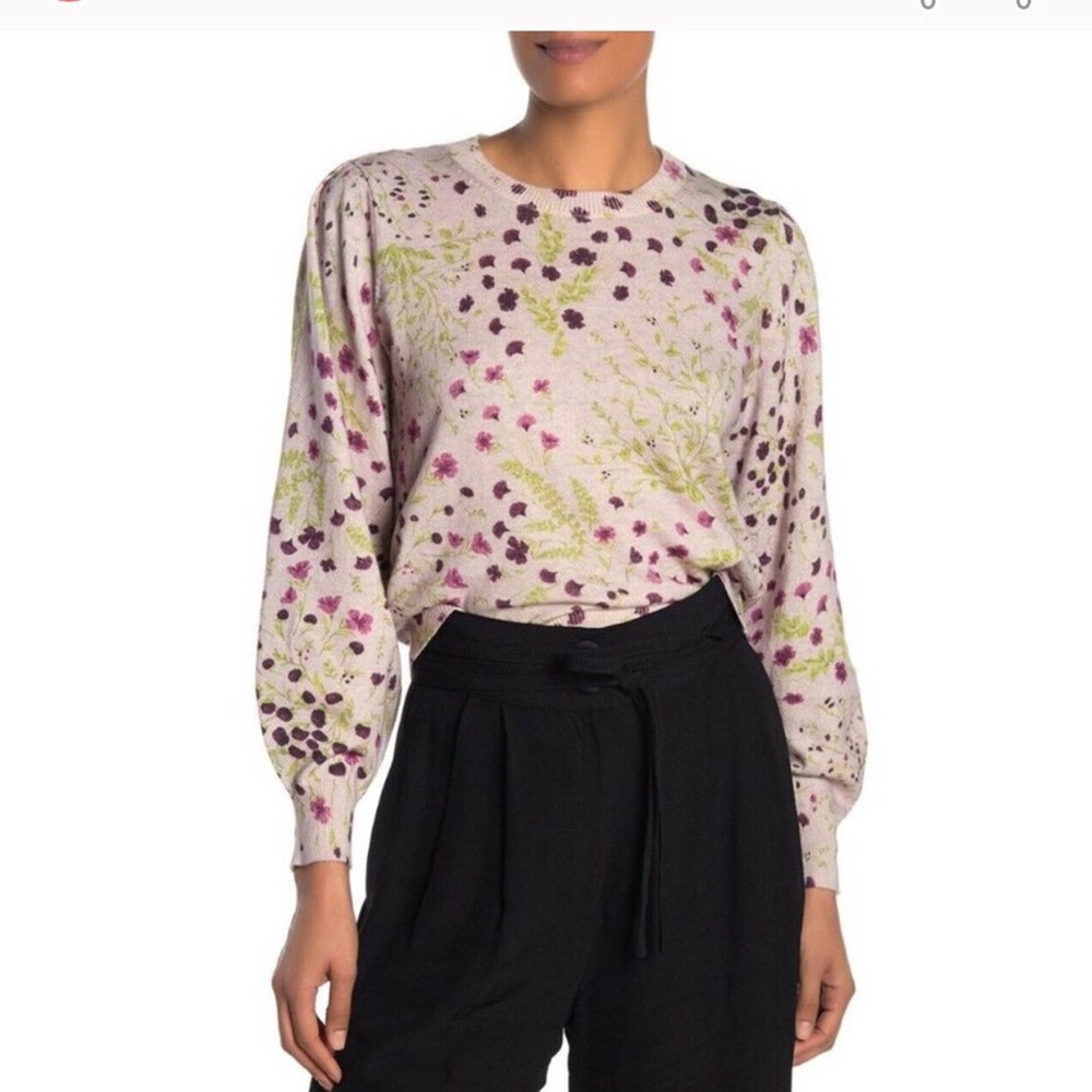 Joie Verna Sweater Lilac Pink Floral Cashmere XS